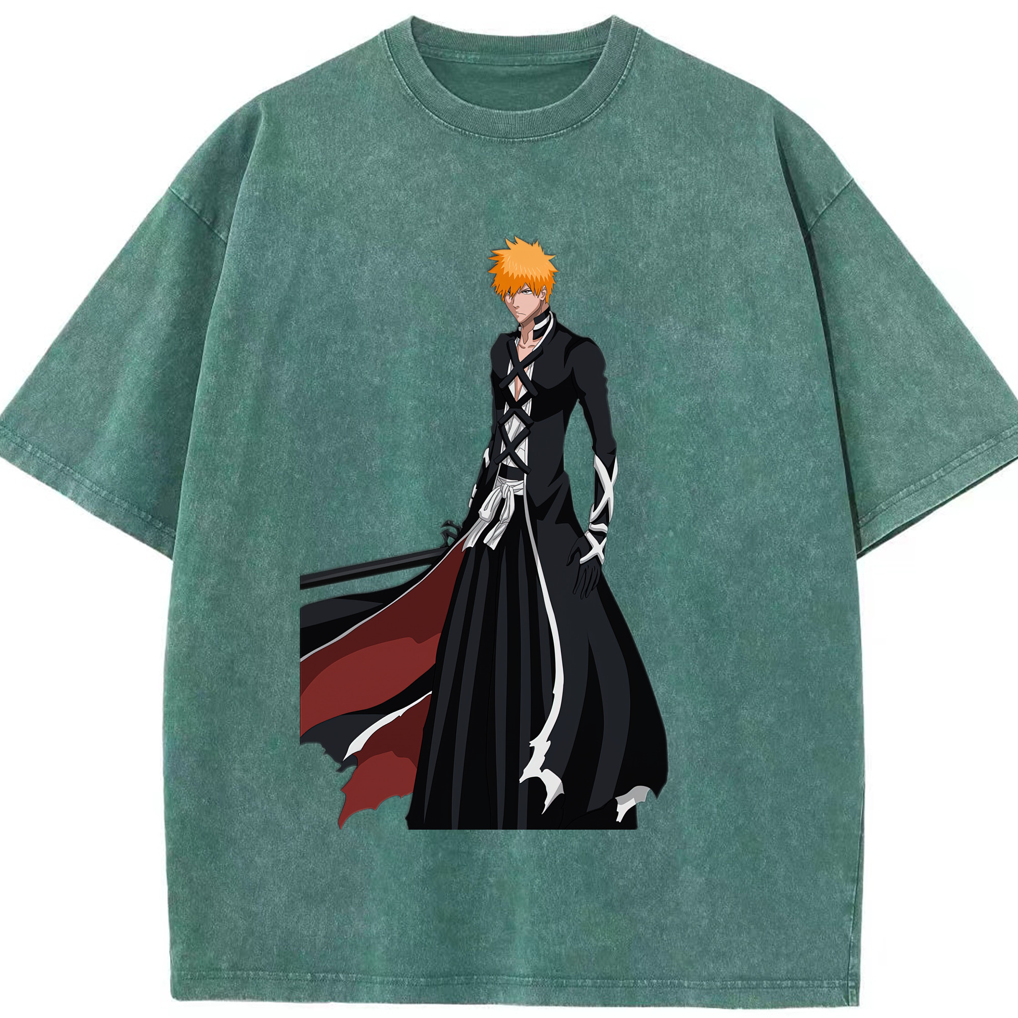 （画像用） ブリーチ 黒崎一護（くろさき いちご）BLEACH Kurosaki Ichigo 綿100% ヴィンテージ風 半袖Tシャツ（フロントプリント）